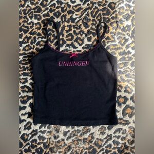 Garage Black Tank Top with Pink 'UNHINGED' Text